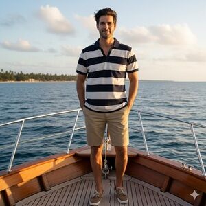 NWT Tommy Hilfiger XXL Navy/Cream Short Sleeve Men’s Collared Polo Shirt BigTall